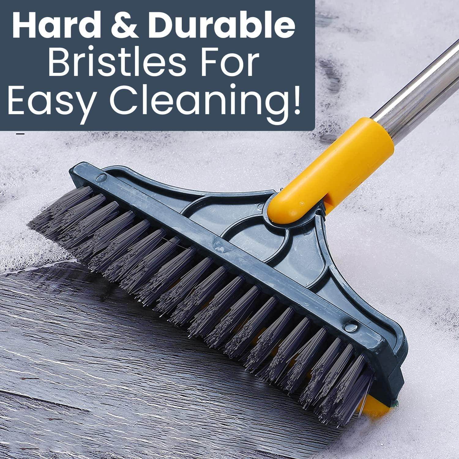 2-in-1 Bathroom Cleaning Brush with Floor Scrubber & Wiper 120 Rotating Head Long Handle Perfect for Cleaning Hard Floors