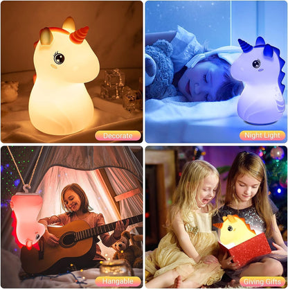 Silicone Unicone Night Light Rechargeable Led Lamp with 7-Color Breathing Modes, Touch Sensor Control