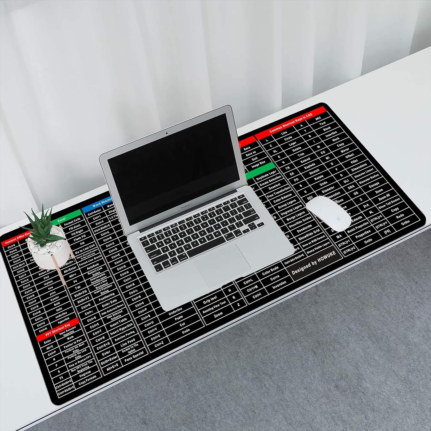 Anti-Slip Keyboard Pad | Office & Excel Shortcuts Cheat Sheet Mouse Pad | Large Extended Desk Mat with Smooth Cloth Surface & Rubber Base for Gaming, Office, and Work