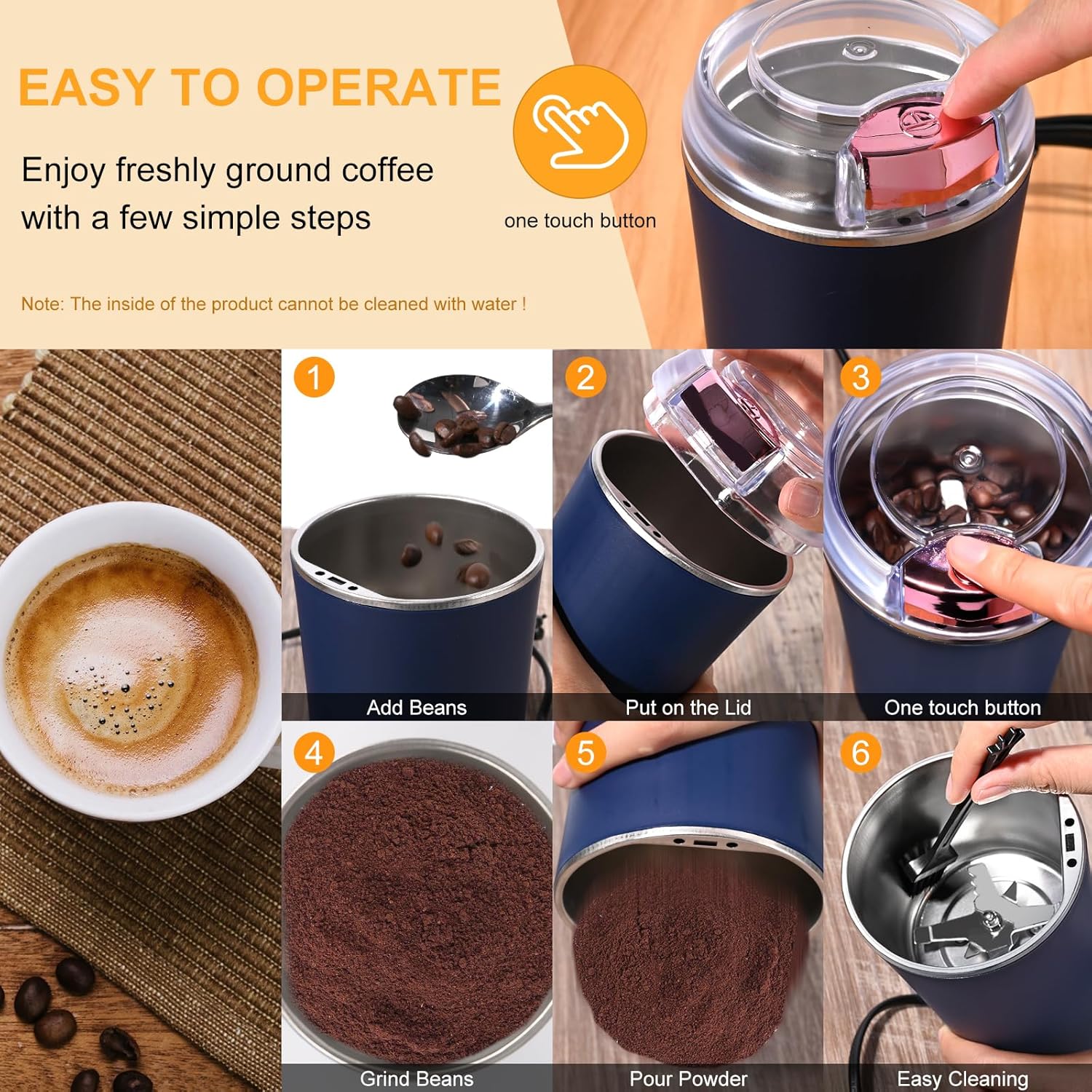 Gardino Electric Coffee Grinder | 200W Stainless Steel Blades | Multifunctional & Portable Grinder for Coffee Beans, Spices & Nuts