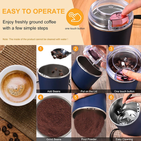 Gardino Electric Coffee Grinder | 200W Stainless Steel Blades | Multifunctional & Portable Grinder for Coffee Beans, Spices & Nuts