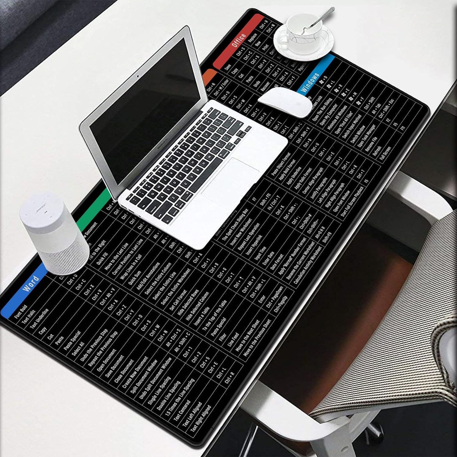 Anti-Slip Keyboard Pad | Office & Excel Shortcuts Cheat Sheet Mouse Pad | Large Extended Desk Mat with Smooth Cloth Surface & Rubber Base for Gaming, Office, and Work