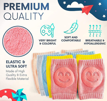 Baby Smiley Knee Pads for Crawling – Anti-Slip Elastic Cotton Knee & Elbow Safety Protectors (Random Color)