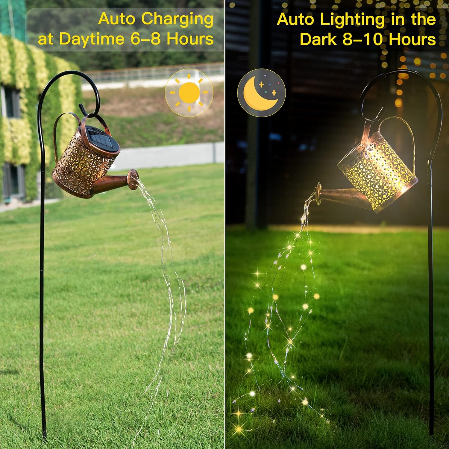 Solar Lights Outdoor Decorative, Solar Lantern Outdoor Hanging Waterproof Hollowed-Out Design, Decorative Retro Metal Solar Light with Hook