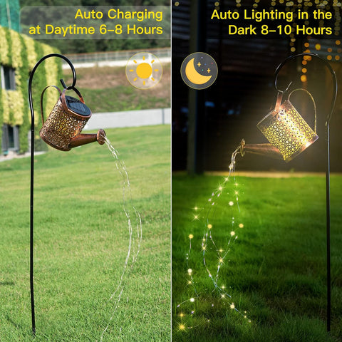 Solar Lights Outdoor Decorative, Solar Lantern Outdoor Hanging Waterproof Hollowed-Out Design, Decorative Retro Metal Solar Light with Hook