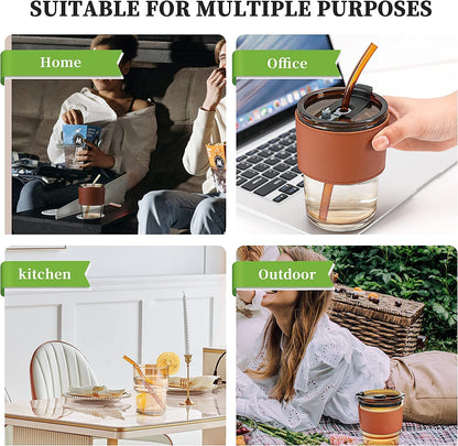 Glass Mug with Straw and Cover, 400 ml Capacity | Leakproof Glass Coffee Mug with Silicone Straw and Lid Tumbler