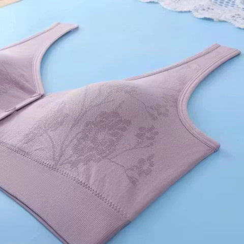 Plus Size Front Open Wireless Floral Bra – Soft Cotton Comfort for Women