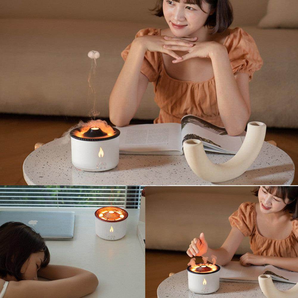 Ultrasonic Essential Oil Diffuser with Flame & Volcano Effect - Remote Control, 2 Mist Modes, 2 Timer Settings, Auto Shut-Off - Aromatherapy Air Humidifier for Home, Office, Spa