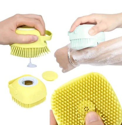 Cute Dog Bath Brush with Soap Dispenser | Soft Silicone Pet Grooming Tool