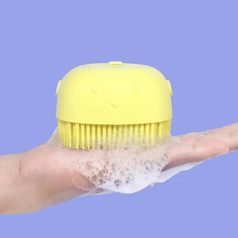 Cute Dog Bath Brush with Soap Dispenser | Soft Silicone Pet Grooming Tool