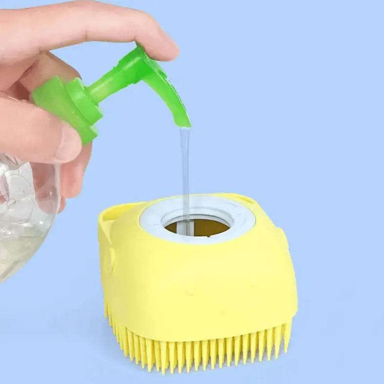Cute Dog Bath Brush with Soap Dispenser | Soft Silicone Pet Grooming Tool