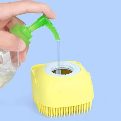 Cute Dog Bath Brush with Soap Dispenser | Soft Silicone Pet Grooming Tool