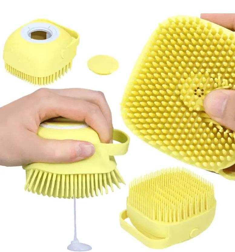 Cute Dog Bath Brush with Soap Dispenser | Soft Silicone Pet Grooming Tool