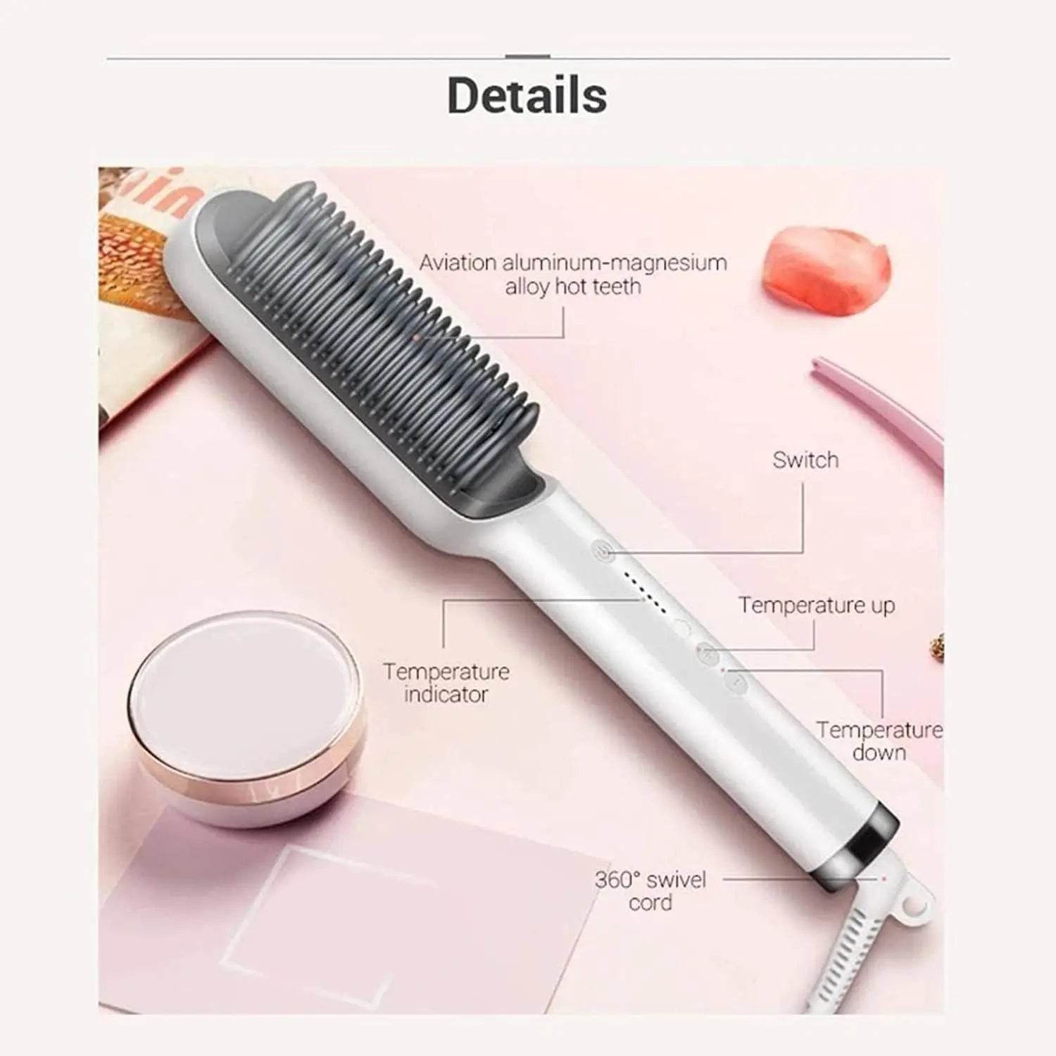 Hair Straightener, Hair Straightener Comb For Women & Men, Hair Styler, Straightener Machine Brush/Ptc Heating Electric Straightener With 5 Temperature