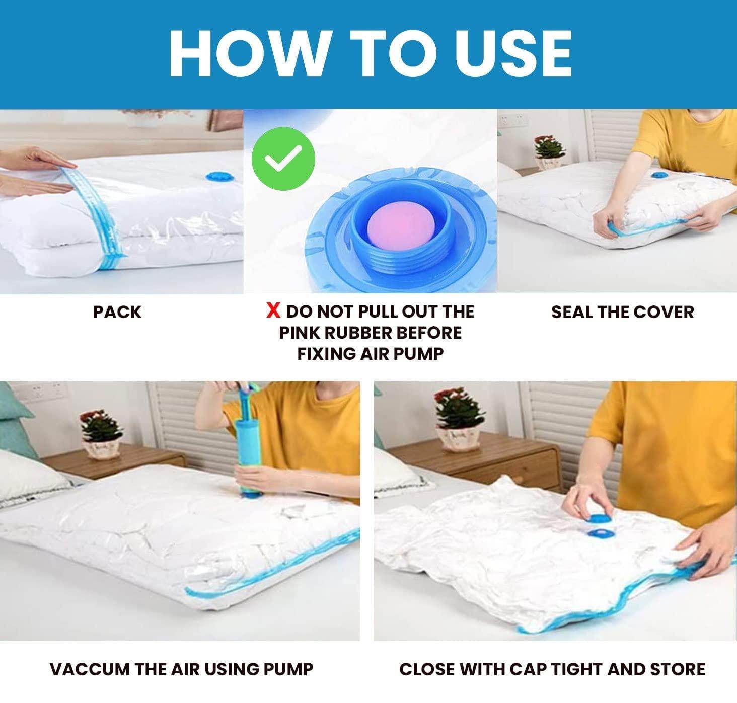 Reusable Vacuum Storage Ziplock Compression Sealer Bags for Travel clothes and home Blankets, Quilts with hand Pump - (Standard Pack of 5 (2 Small + 2 Medium + 1 Large)