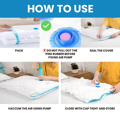 Reusable Vacuum Storage Ziplock Compression Sealer Bags for Travel clothes and home Blankets, Quilts with hand Pump - (Standard Pack of 5 (2 Small + 2 Medium + 1 Large)