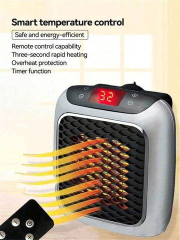 Handy Heater Turbo 800 Watts Outlet Small Space Heater with Adjustable Thermostat, Programmable 12-Hour Timer, Auto Shut Off - Quiet & Space-Saving Mini Heater
