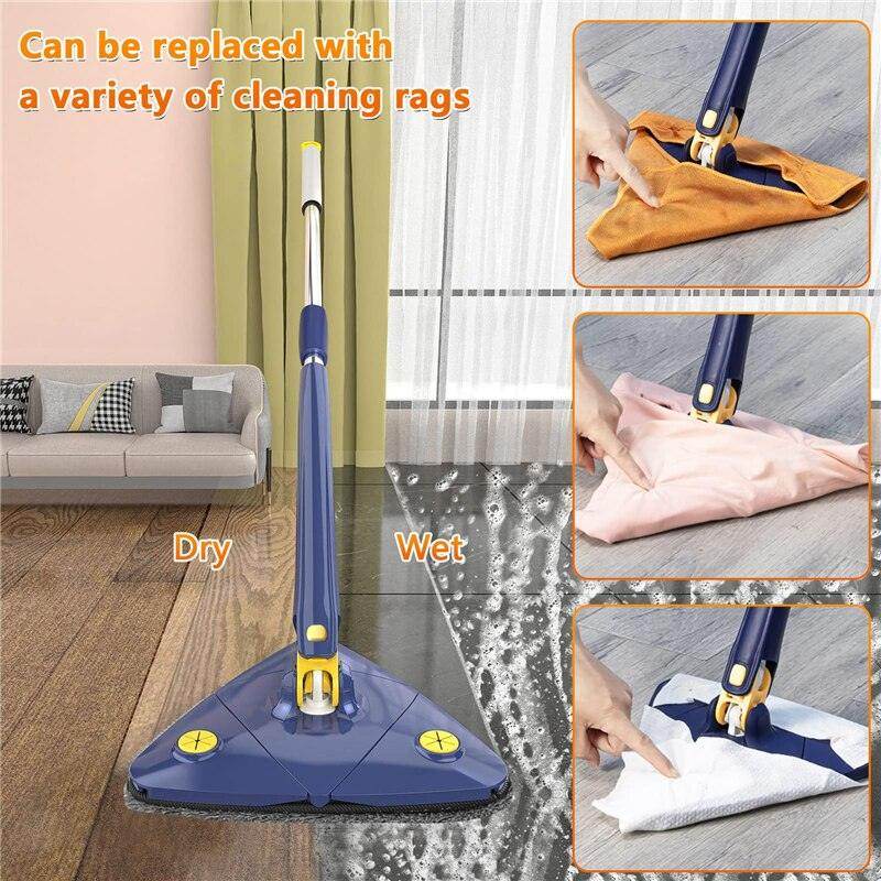 360 Degree Rotatable Adjustable Triangle Cleaning Mop with Stainless Steel Long Handle Push-Pull Squeezing Cleaning Mop Dry & Wet Mop Floor Windows Ceiling
