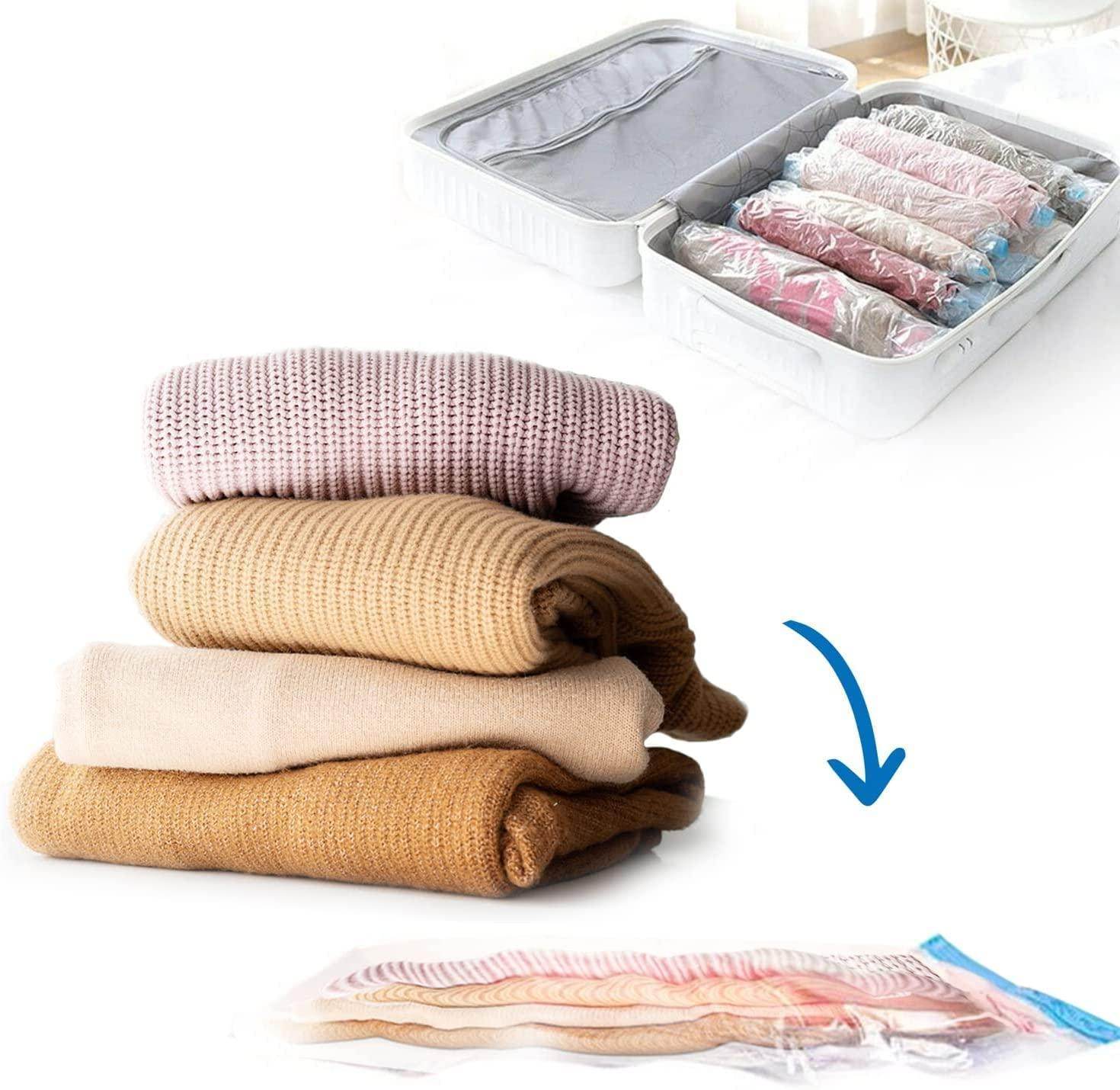 Reusable Vacuum Storage Ziplock Compression Sealer Bags for Travel clothes and home Blankets, Quilts with hand Pump - (Standard Pack of 5 (2 Small + 2 Medium + 1 Large)