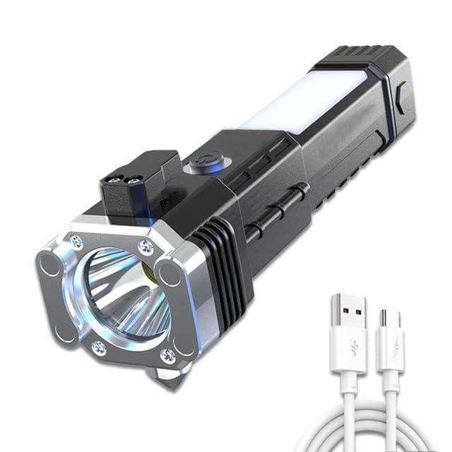 Portable Rechargeable Torch LED Flashlight Long Distance Beam Range with Power Bank, Hammer and Strong Magnets,