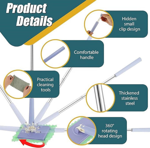 Flat Mop with Push Pull Cloth Changing Handle for Kitchen Bathroom and Tabletop Automatic Floor Cleaner with Changing Cloth