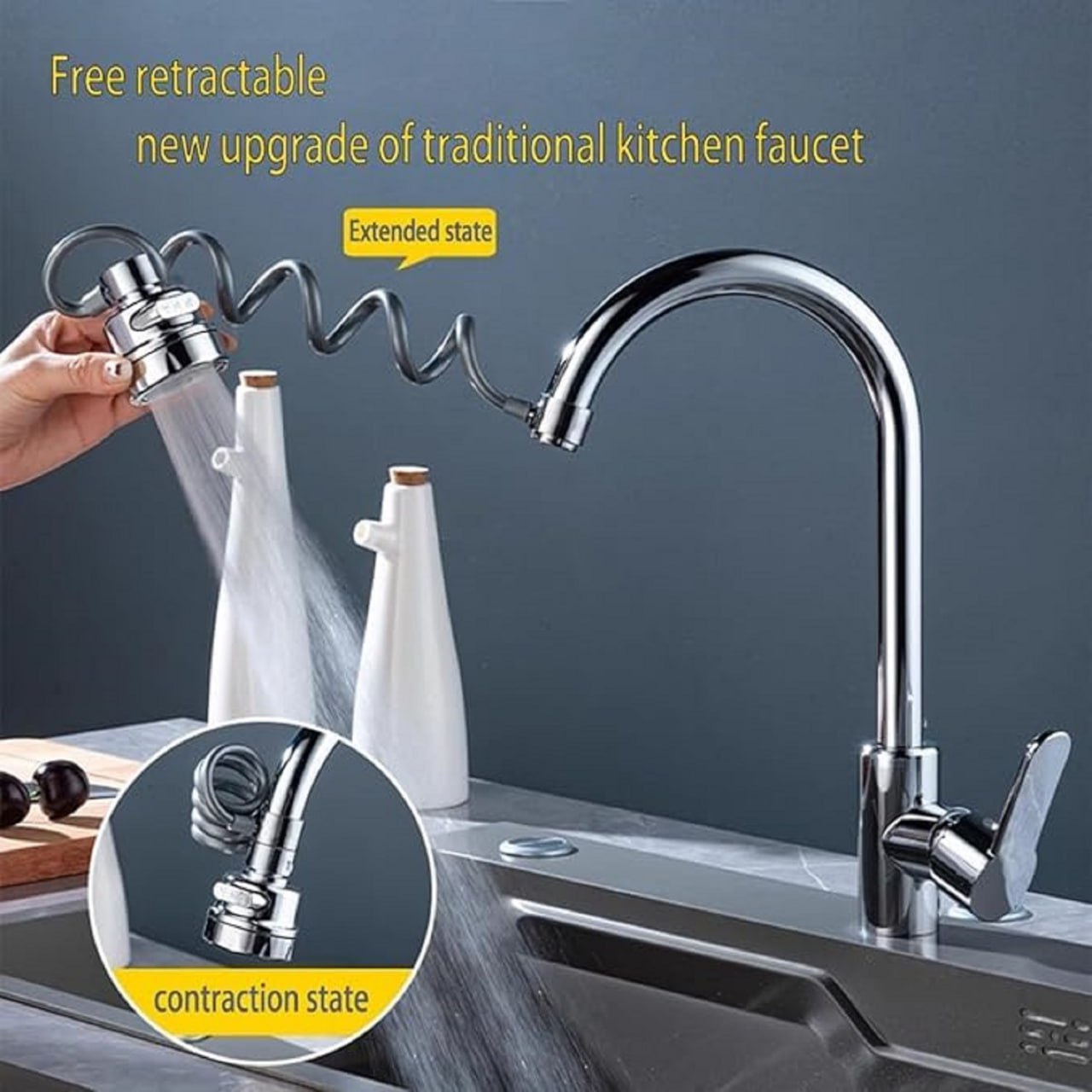 Kitchen Sink Sprayer, Sink Sprayer Attachment for Faucet, Faucet Sprayer Attachment, Faucet Extender Aerator with Stretchable Hose, Kitchen Water Saving Sink Sprayer, 3 Water Outlet Modes