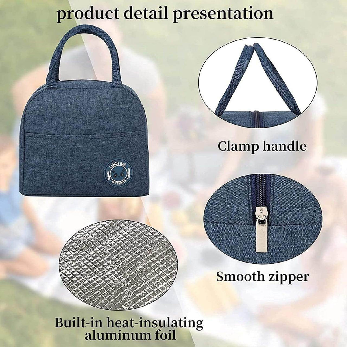 Gardino Insulated Travel Lunch/Tiffin/Storage Bag for Office, College & School (Blue) (Cotton)