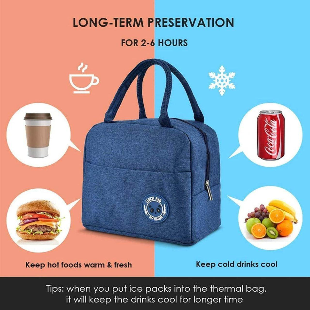 Gardino Insulated Travel Lunch/Tiffin/Storage Bag for Office, College & School (Blue) (Cotton)