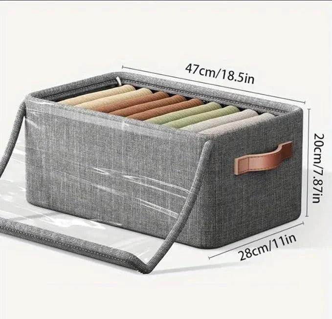 Storage Box with Lid, Large Clear Collapsible Stackable Storage Box, Foldable Fabric Linen Storage Boxes Cube, Dust Proof Closet Organizer Baskets for cabord under bad storage - (1 Pc)