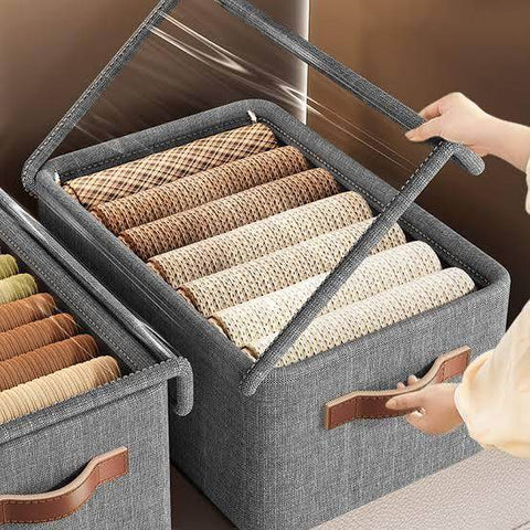 Storage Box with Lid, Large Clear Collapsible Stackable Storage Box, Foldable Fabric Linen Storage Boxes Cube, Dust Proof Closet Organizer Baskets for cabord under bad storage - (1 Pc)
