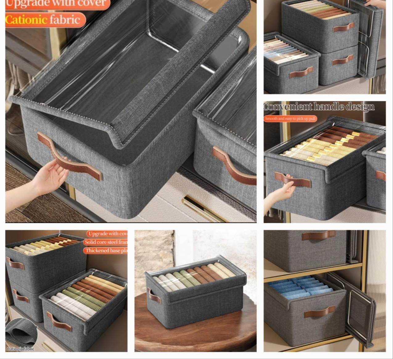 Storage Box with Lid, Large Clear Collapsible Stackable Storage Box, Foldable Fabric Linen Storage Boxes Cube, Dust Proof Closet Organizer Baskets for cabord under bad storage - (1 Pc)