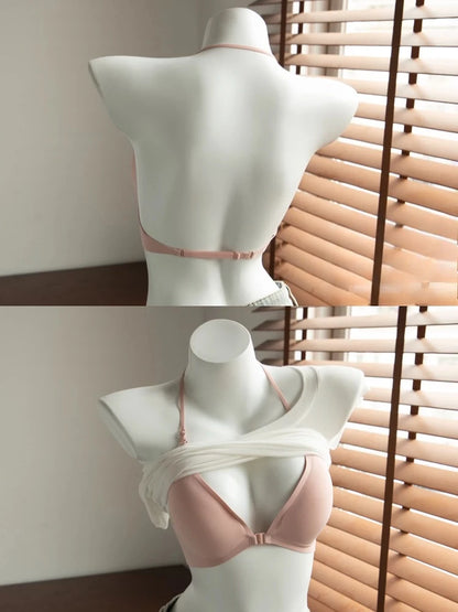Women 3 Ways Wear Halter Beauty Back Bra Summer Thin Strap Wireless Side Collect Support Anti-Sag Soft Padded Daily Lingerie