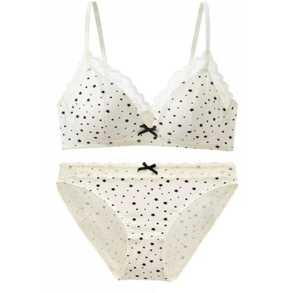 Women Wireless Bra Set Soft Support Push Up For Small Breast Anti Sag Anti Spill Sweet Girl Style Seamless Brassiere Lingerie