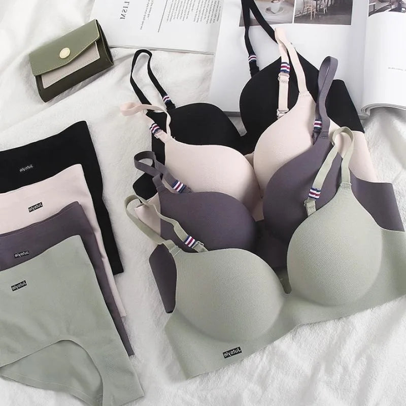 ZXYOUPING Wireless Ice Silk No Steel Ring Seamless Bra Set Women Push Up Bra Beautiful Back Sexy Bra Underwear Comfortable Seaml
