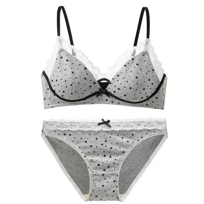Women Wireless Bra Set Soft Support Push Up For Small Breast Anti Sag Anti Spill Sweet Girl Style Seamless Brassiere Lingerie