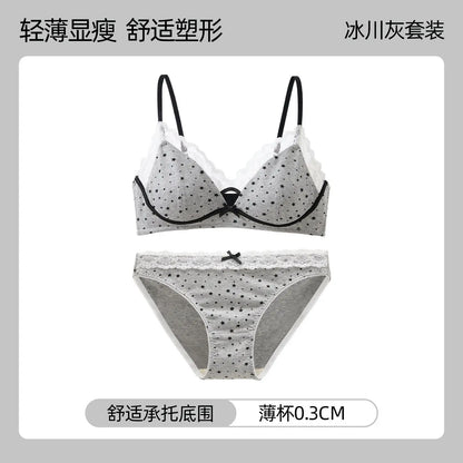 Women Wireless Bra Set Soft Support Push Up For Small Breast Anti Sag Anti Spill Sweet Girl Style Seamless Brassiere Lingerie