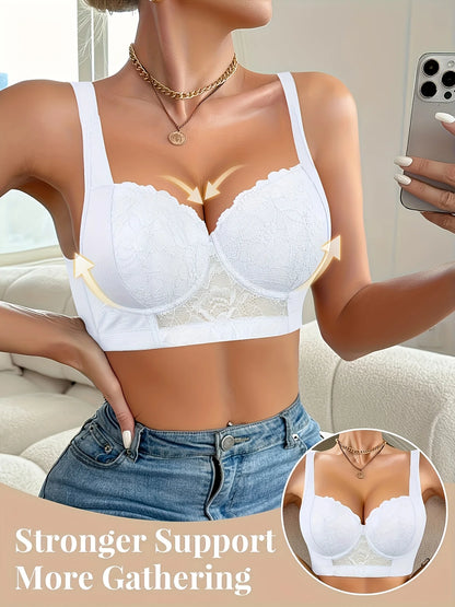 European style elegant women's lace bra - comfortable and breathable, with steel rims to support the bra, gathering and preventi