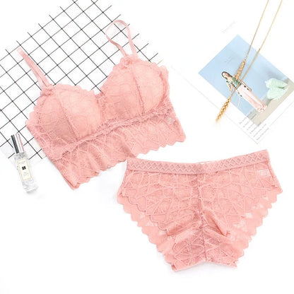 Women's Bra Set Sexy Beauty Back Tops Lace Push-up Bras and Panty Sets Wire Free Lingerie Solid Padded Intimates Underwear