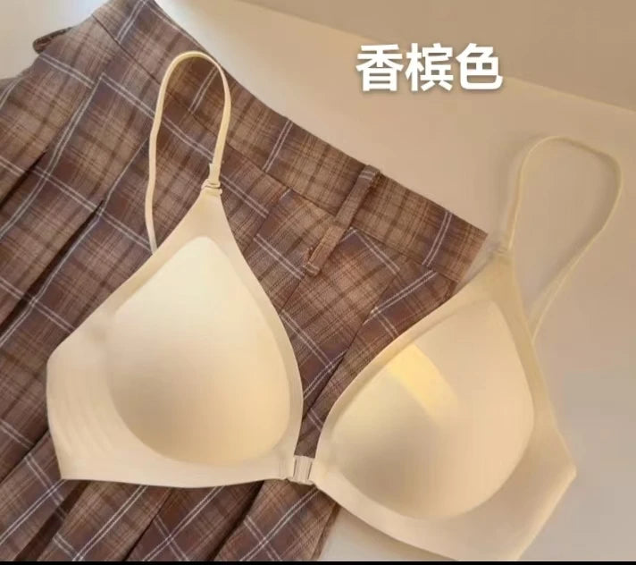 Women 3 Ways Wear Halter Beauty Back Bra Summer Thin Strap Wireless Side Collect Support Anti-Sag Soft Padded Daily Lingerie