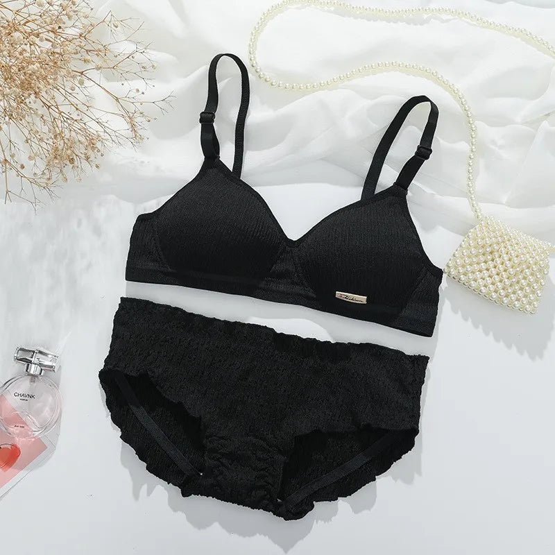 Women Bra Set Sport Lingerie Non-Wire Bralette Top Sexy Low Waist Panties Female Seamless Underwear Set Sleep Intimates