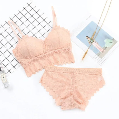 Women's Bra Set Sexy Beauty Back Tops Lace Push-up Bras and Panty Sets Wire Free Lingerie Solid Padded Intimates Underwear