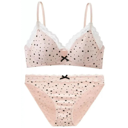 Women Wireless Bra Set Soft Support Push Up For Small Breast Anti Sag Anti Spill Sweet Girl Style Seamless Brassiere Lingerie