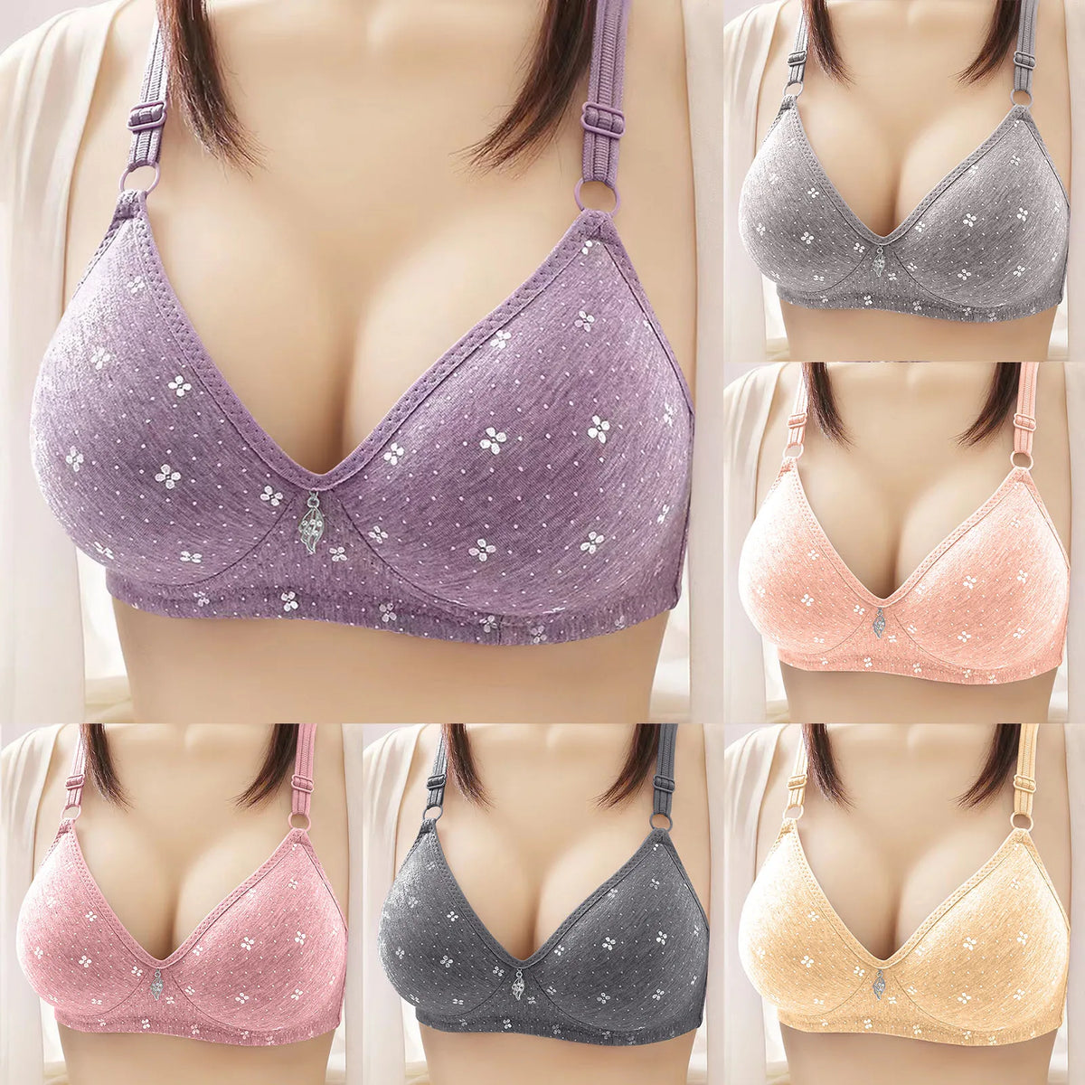Bras For Women Comfortable Breathable Tops No Steel Ring Printed Bra Push Up Bra Gathering Large Size Lingerie Brassiere