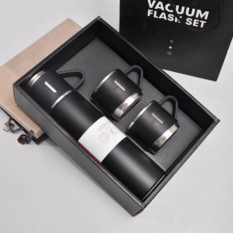 Latest Steel Vacuum Flask Set with 3 Stainless Steel Cups Combo - 500ml - Keeps HOT/Cold | Ideal Gift for Winter - Housewarming Random Color