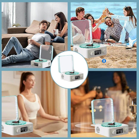 GARDINO Retro-style Wireless waves vinyl Bluetooth Speaker for Sea White Noise with Bedroom Clock & Ambience Light, A Great Gift Suited for Computer Desktop