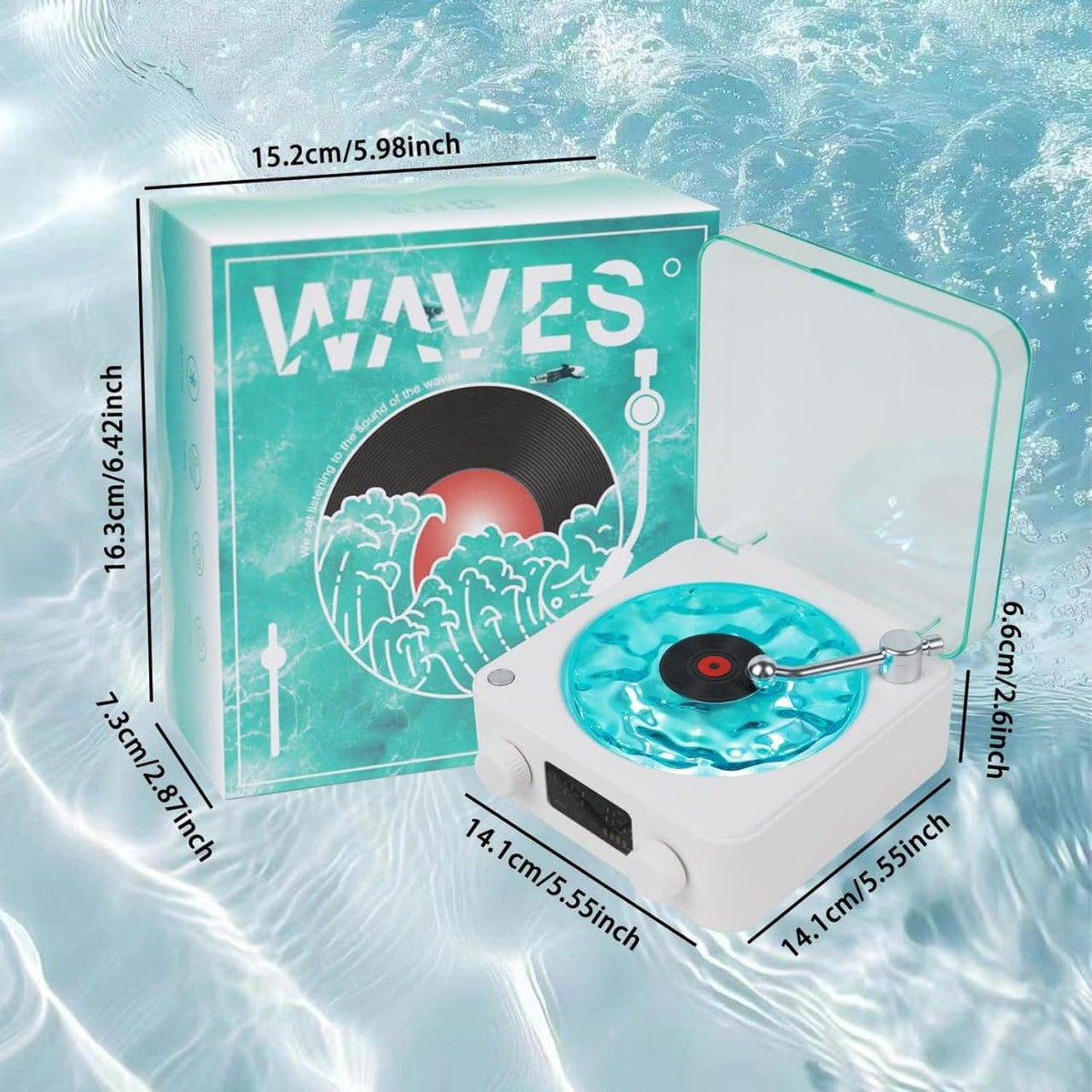 GARDINO Retro-style Wireless waves vinyl Bluetooth Speaker for Sea White Noise with Bedroom Clock & Ambience Light, A Great Gift Suited for Computer Desktop