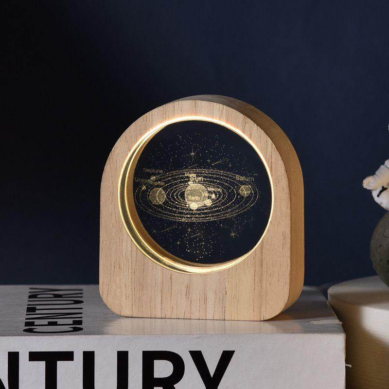 Crystal Ball Night Lamp with Wooden Frame, USB Powered System, 3D LED Sphere for Home and Office Décor