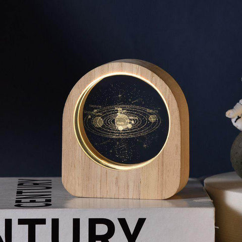 Crystal Ball Night Lamp with Wooden Frame, USB Powered System, 3D LED Sphere for Home and Office Décor