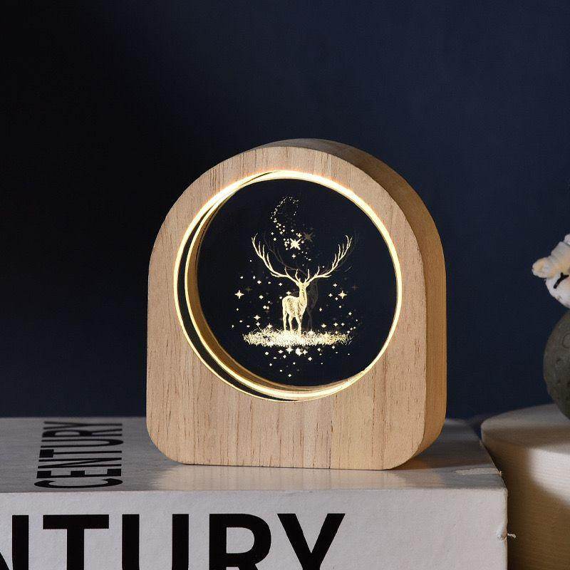 Crystal Ball Night Lamp with Wooden Frame, USB Powered System, 3D LED Sphere for Home and Office Décor