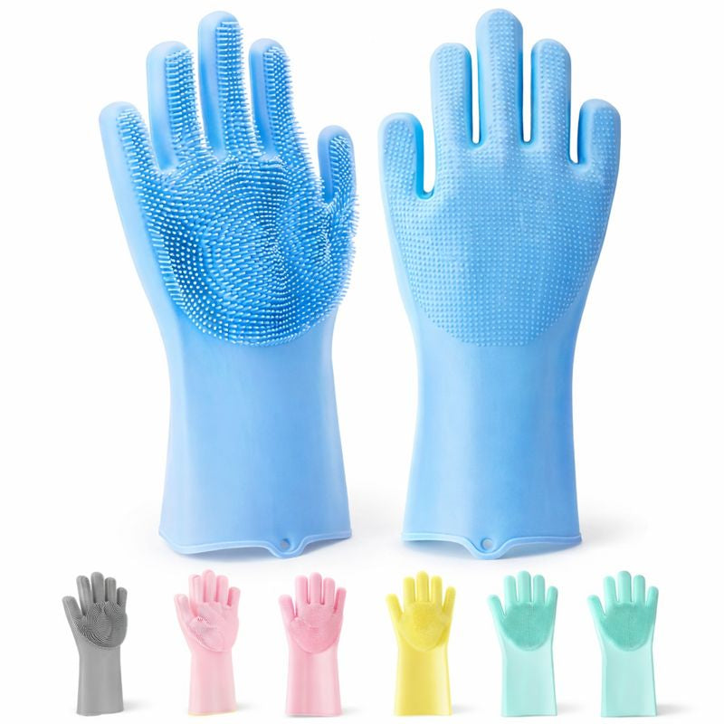 Reusable Silicone Dishwashing Cleaning Gloves | Anti-Slip Scrubber Gloves for Kitchen Cleaning